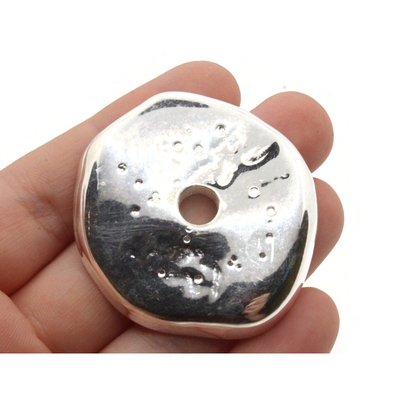 45mm Vintage Silver Dimpled Donut Silver Plated Plastic Beads