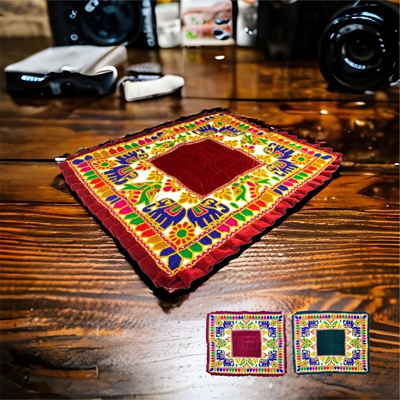 Elephant Pooja Aasan Rug Velvet Prayer Mat Meditation Multipurpose Aasan for Ganesh Pooja Diwali Pooja Mandir and Festive Decor Diwali Decoration Housewarming Gift