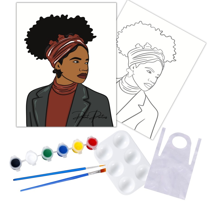“Afro Sistah” DIY Canvas Art Kit, Adult Beginner, Acrylic Paint Size 11×14 inch