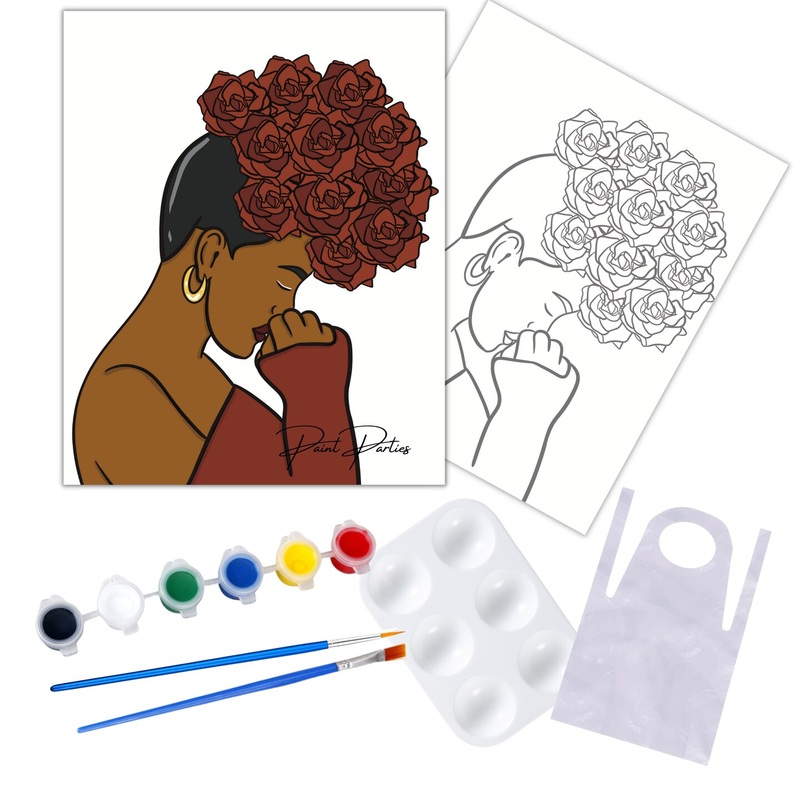 “Hair Roses” DIY Canvas Art Kit, Adult Beginner, Acrylic Paint Size 11×14 inch