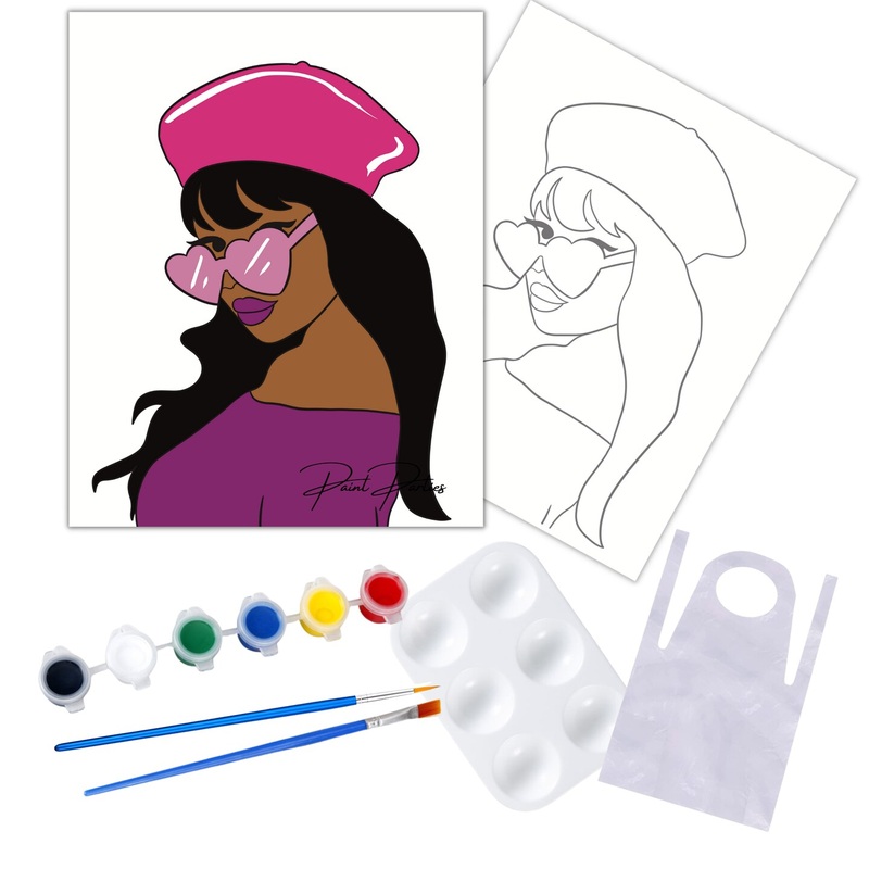 “Woman With Heart Sunglasses” DIY Canvas Art Kit, Adult Beginner, Acrylic Paint Size 11×14 inch