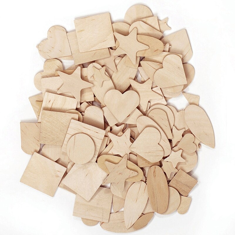 Wood Shapes, Natural Colored, Assorted Shapes, 0.5″ to 2