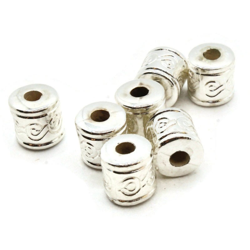 10 12mm Patterned Vintage Silver Plated Plastic Tube Beads