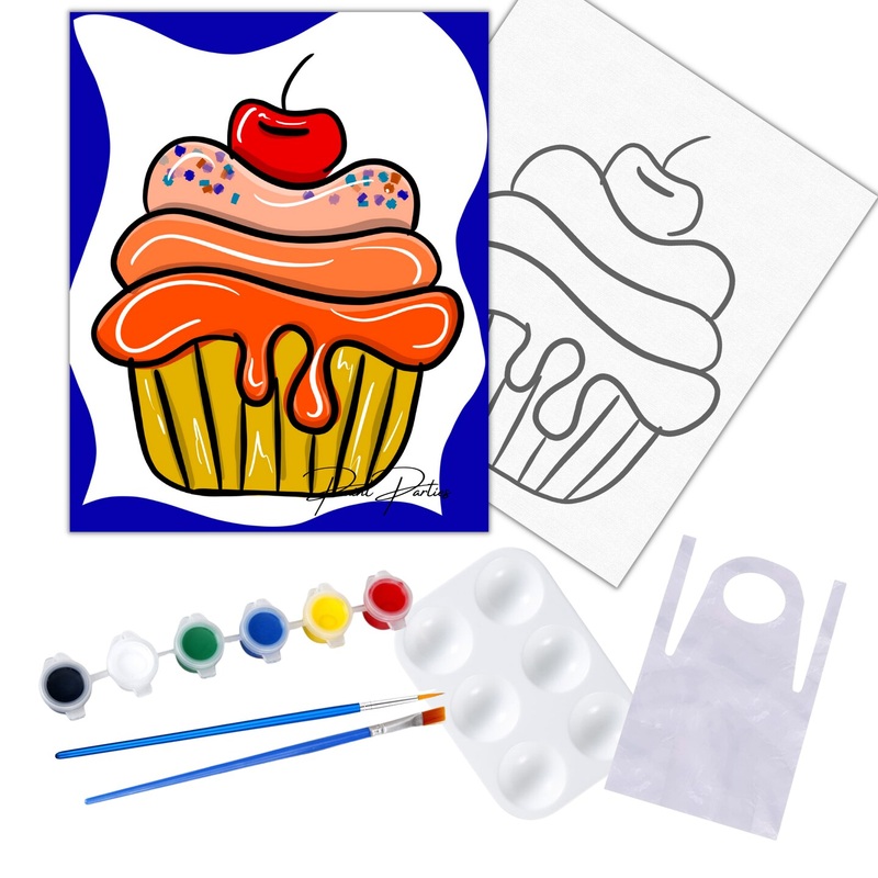 “Cherry Cupcake” DIY Canvas Art Kit, Acrylic Paint Size 11×14 inch