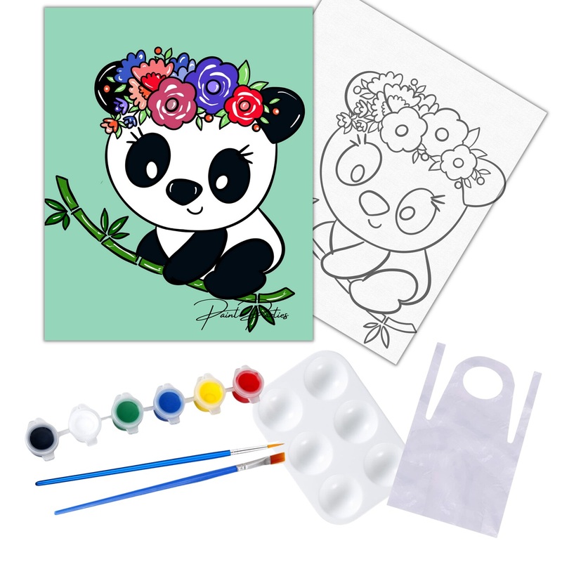 “Panda Cuteness” DIY Canvas Art Kit, Acrylic Paint Size 11×14 inch