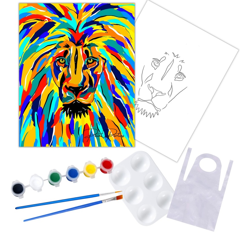 “Rainbow Lion” DIY Canvas Art Kit, Acrylic Paint Size 11×14 inch