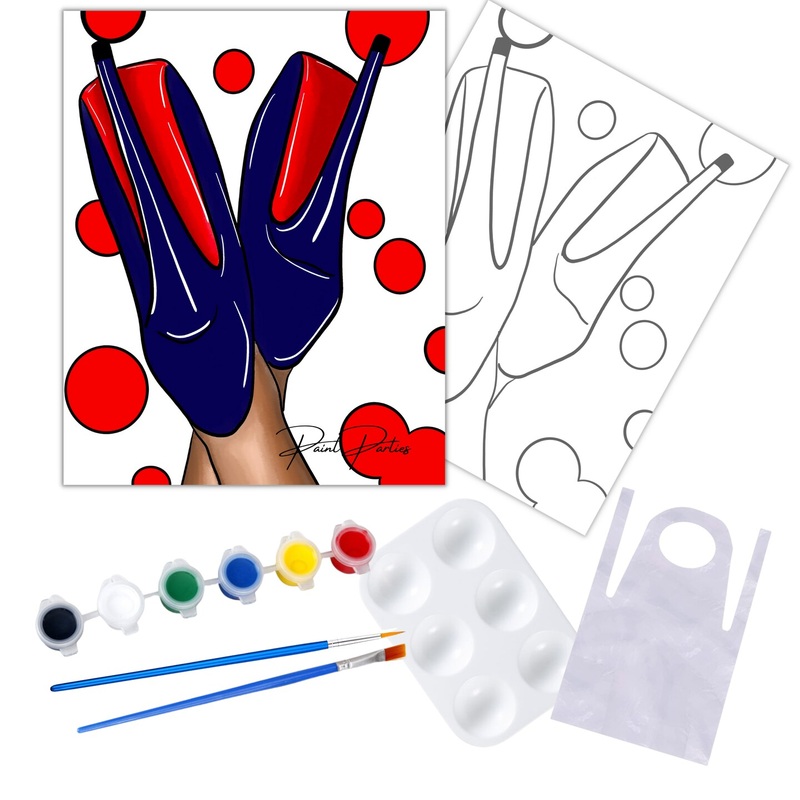 “Red and Blue Heels” DIY Canvas Art Kit, Adult Beginner, Acrylic Paint, Size 11×14 inch