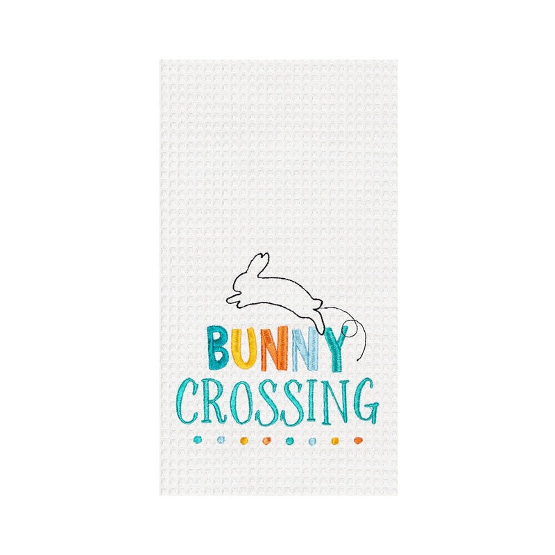 “Bunny Crossing” Easter Rabbit Spring Theme Kitchen Dishtowel