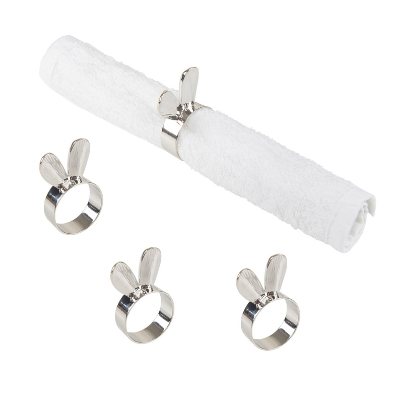 Easter Silver Bunny Rabbit Ears Napkin Ring Set of 4