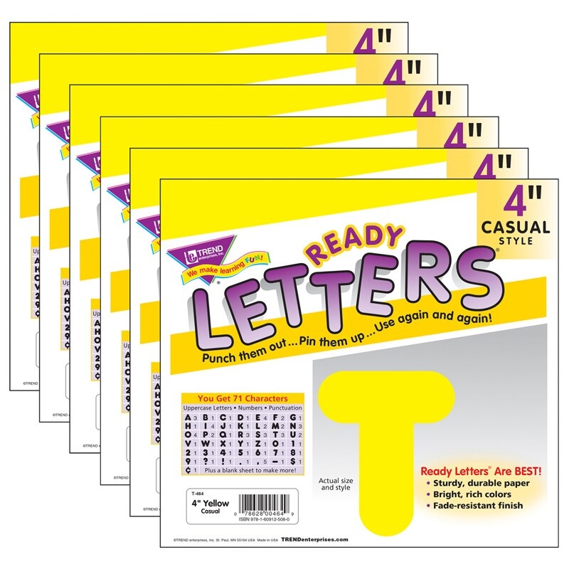 Yellow 4″ Casual Uppercase Ready Letters, 6 Packs