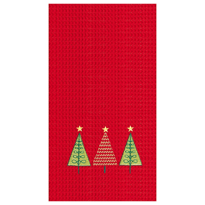 27″ x 18″ Three Christmas Trees Embroidered Cotton Waffle Weave Kitchen Dishtowel