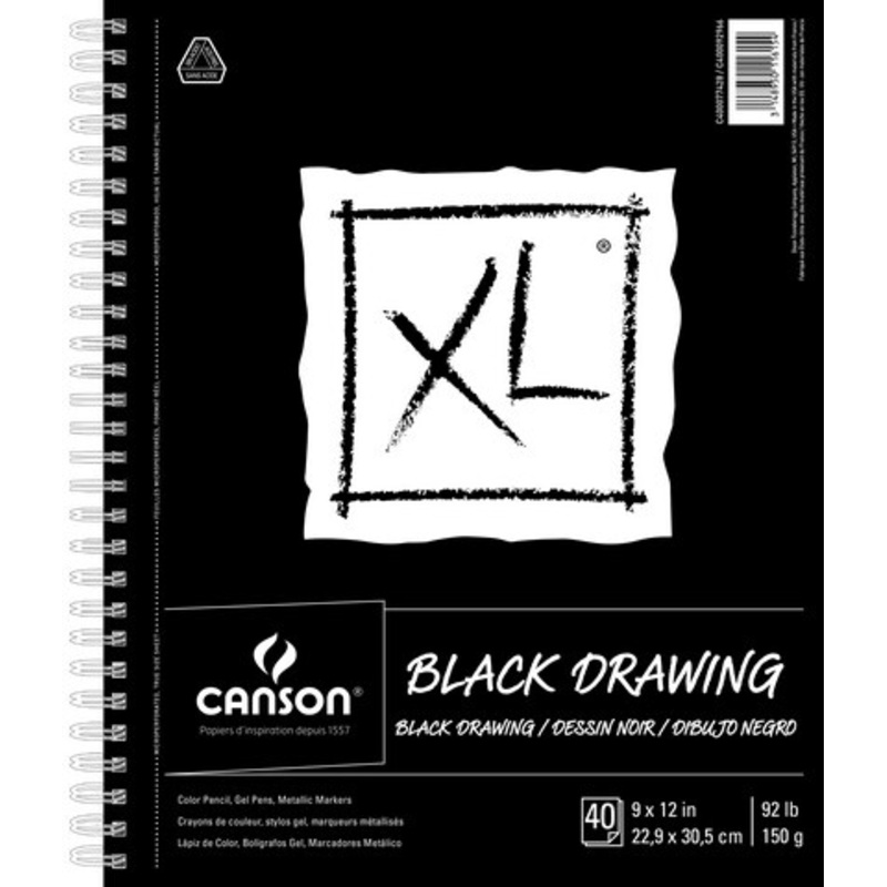 XL DRAWING PAD BLACK 92LB 40 SHEET SIDE WIRE 9 X 12