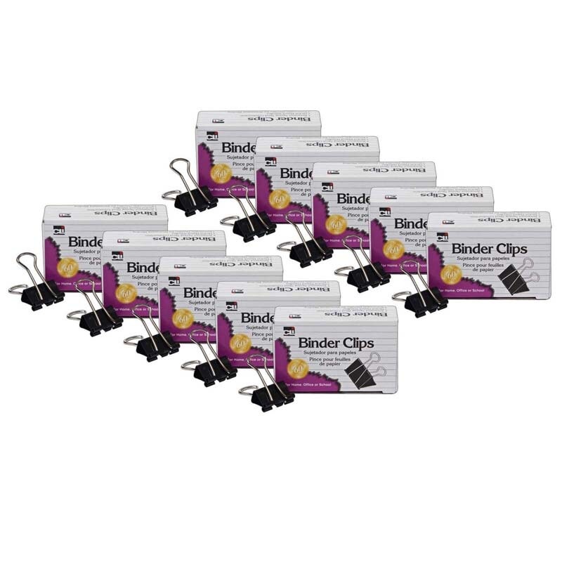 Binder Clips, Large, 1″ Capacity, Black/Silver, 12 Per Box, 10 Boxes