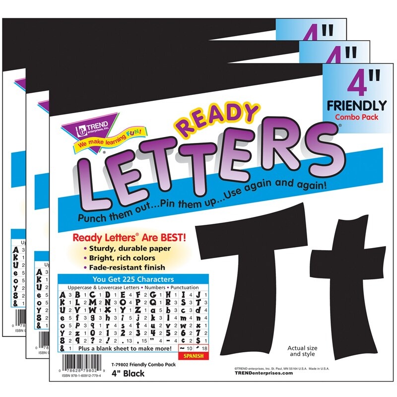 Black 4″ Friendly Combo Ready Letters, 3 Packs