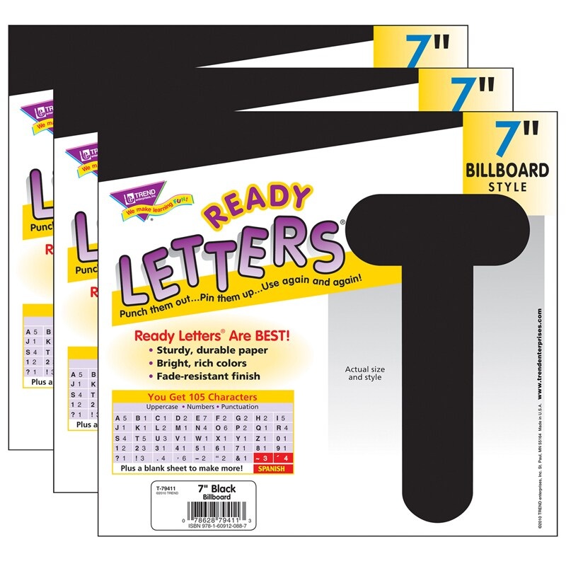 Black 7″ Billboard Uppercase Ready Letters, 3 Packs