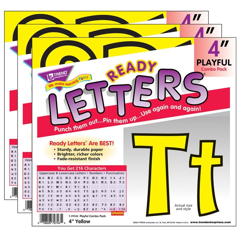 Yellow 4″ Playful Combo Ready Letters, 3 Packs