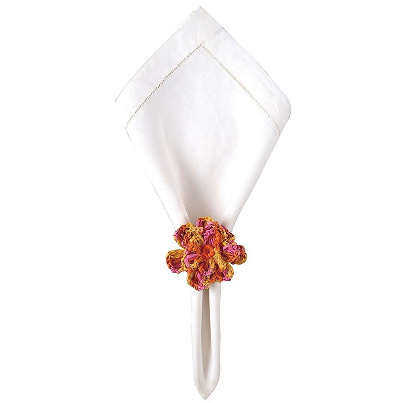 Coral/Orange Crochet Napkin Ring Set of 6