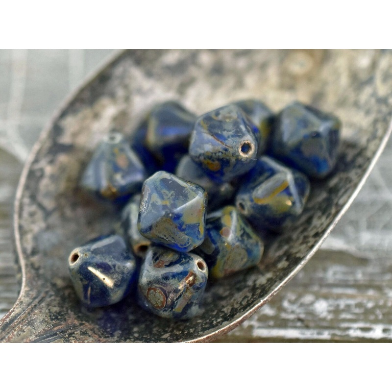 *17* 11mm Capri Blue Picasso Lantern Bicone Beads
