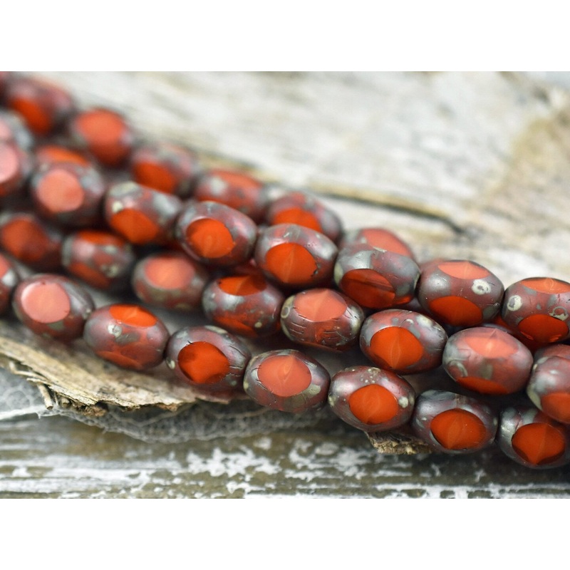 *19* 6x8mm Orange Opaline Travertine Window Cut Oval Beads