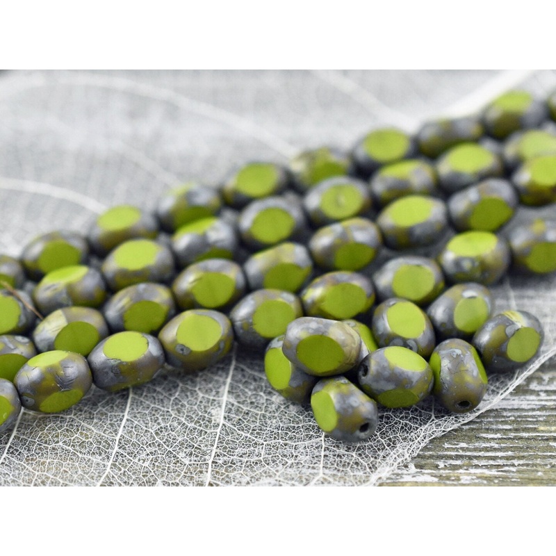*19* 6x8mm Opaque Chartreuse Travertine Window Cut Oval Beads