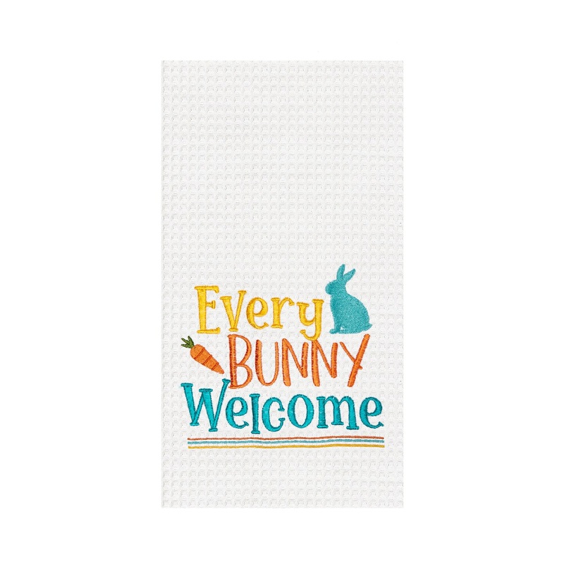 “Every Bunny Welcome” Easter Rabbit Spring Theme Kitchen Dishtowel