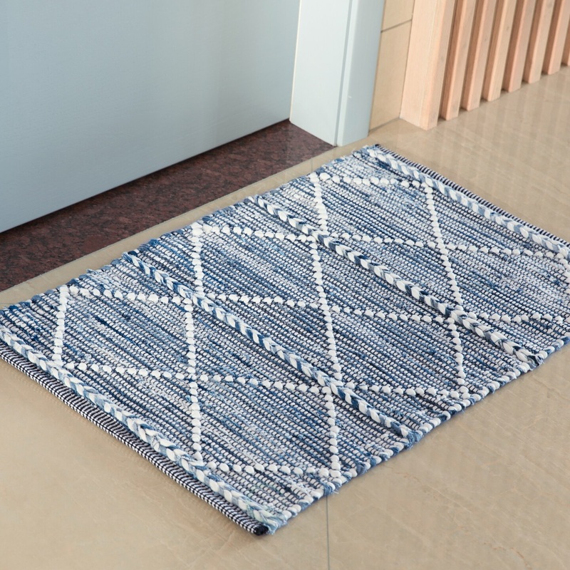 Handknotted Denim Textured Cotton Polyester Flatweave Kilim Rug