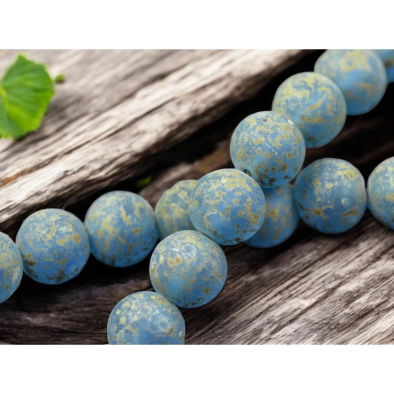 *10* 12mm Matte Capri Blue Travertine (Heavy) Round Druk Beads