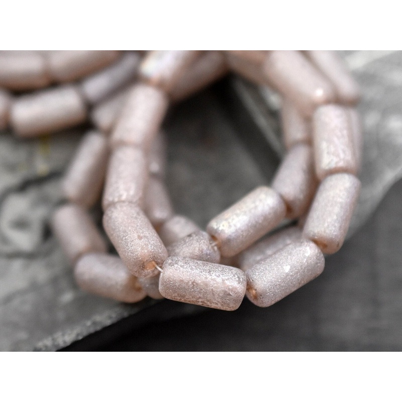 *10* 14x7mm Metallic Beige Washed Etched Crystal Large Hole Tube Beads