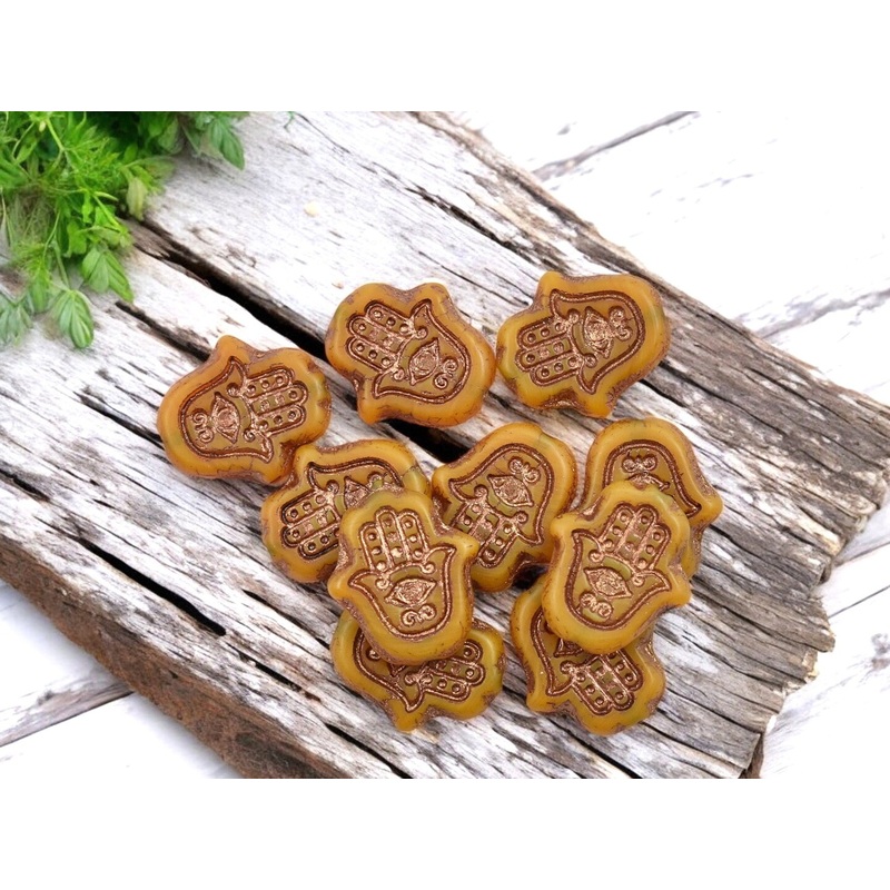 *10* 15x14mm Bronze Patina Washed Matte Goldenrod Hamsa Hand Beads