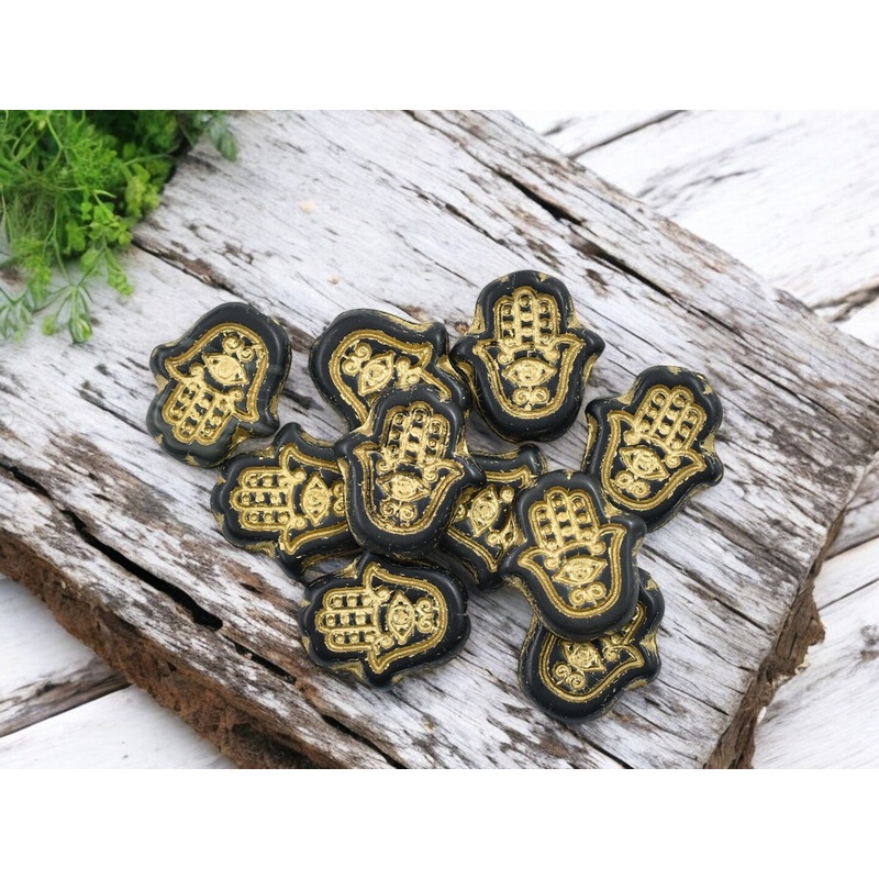 *10* 15x14mm Bronze Washed Matte Black Hamsa Hand Beads