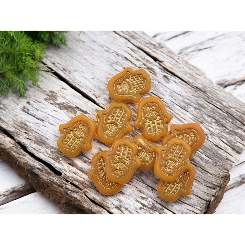 *10* 15x14mm Bronze Washed Matte Goldenrod Hamsa Hand Beads