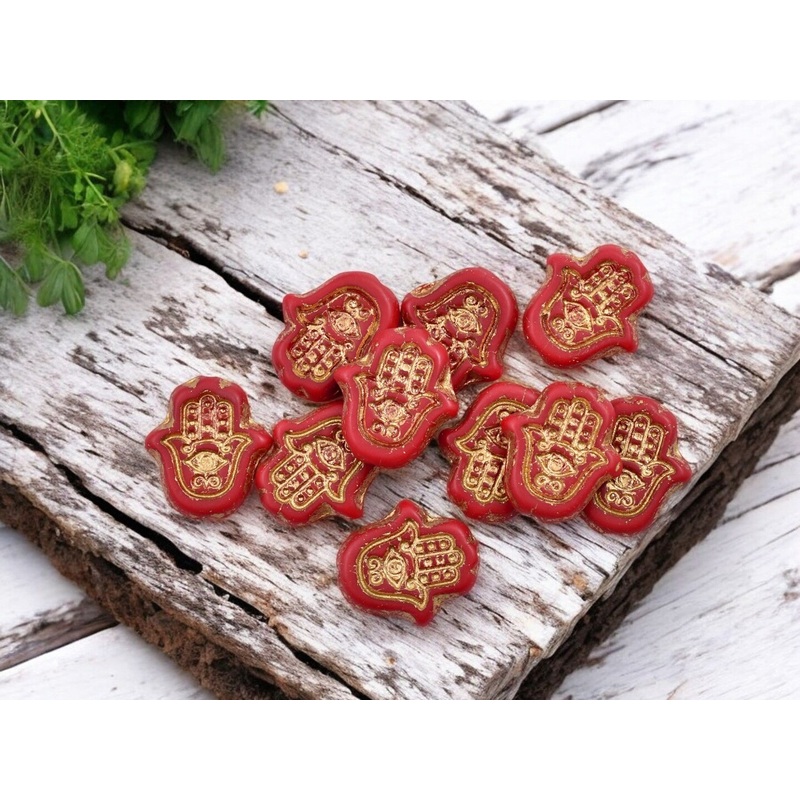*10* 15x14mm Bronze Washed Matte Red Hamsa Hand Beads