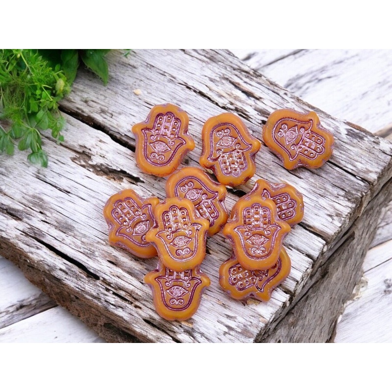 *10* 15x14mm Pink Washed Matte Orange Opal Hamsa Hand Beads