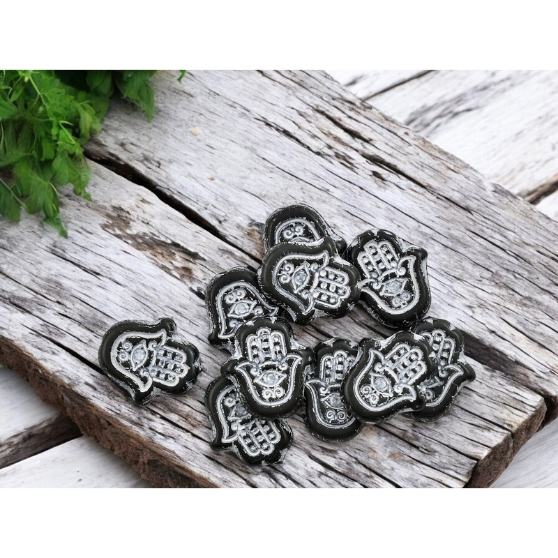 *10* 15x14mm White Washed Matte Black Hamsa Hand Beads