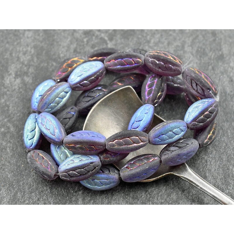 *10* 15x9mm Metallic Copper Rainbow Washed Matte Amethyst Twisted Oval Beads