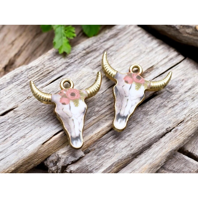 *10* 22x21mm Floral Enamel Cow Head Charms #6