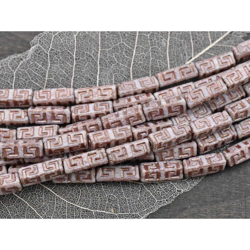 *12* 15x5mm Copper Washed Alabaster Celtic Block Beads