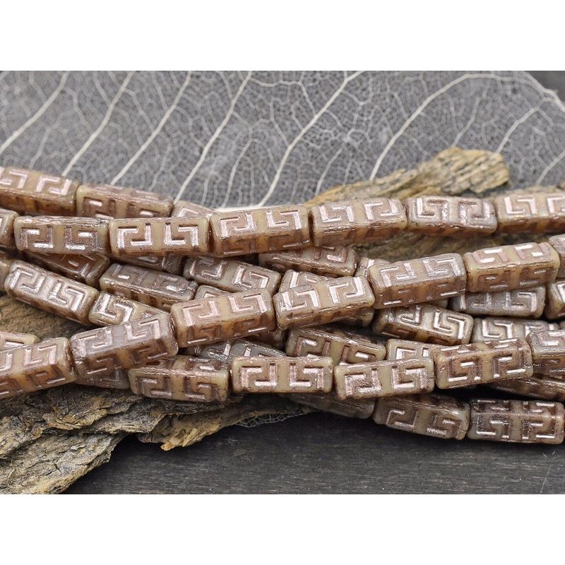 *12* 15x5mm Platinum Washed Pink Opal Picasso Celtic Block Tube Beads
