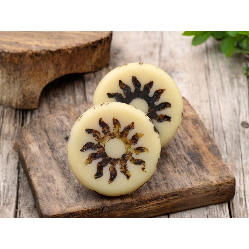 *2* 21mm Brown Washed Matte Beige Table Cut Sun Design Coin Beads