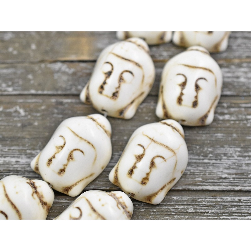*2* 28x20mm Bone Beige Synthetic Turquoise Buddha Head Beads