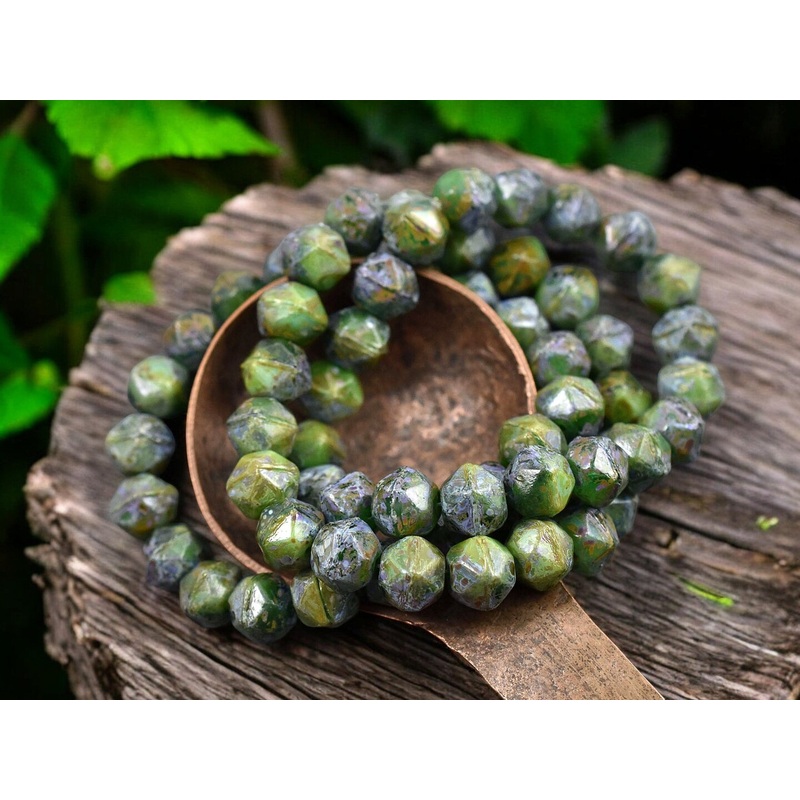 *20* 8mm Mixed Blue & Green Picasso Antique Cut Round Beads