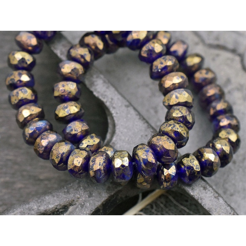 *25* 5x7mm Gold Luster Washed Cobalt Fire Polished Rondelle Beads