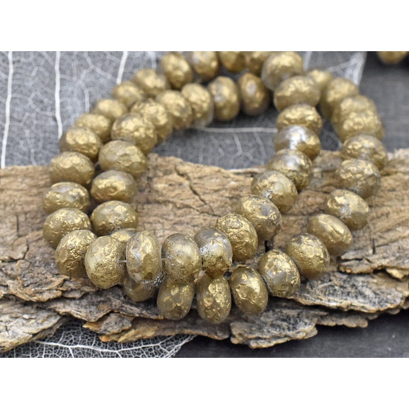 *25* 6x8mm Antique Bronze Washed Etched Crystal Fire Polished Rondelle Beads