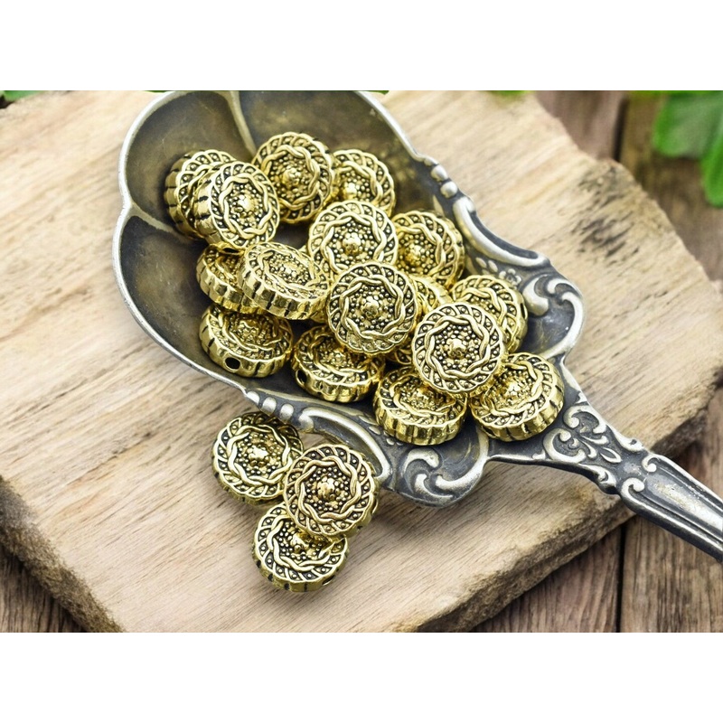 *50* 10mm Antique Gold Coin Beads