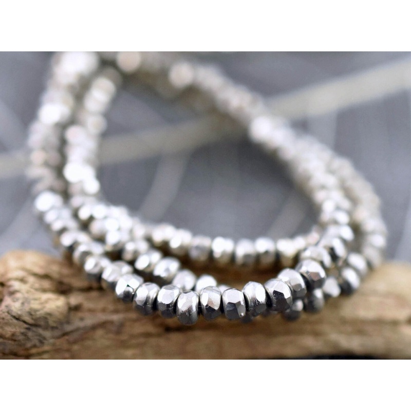 *50* 2x3mm Antique Silver Faceted Micro Spacer Beads