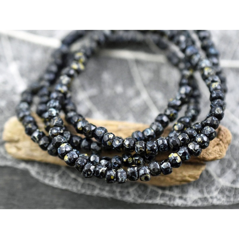 *50* 2x3mm Jet Travertine Faceted Micro Spacer Beads