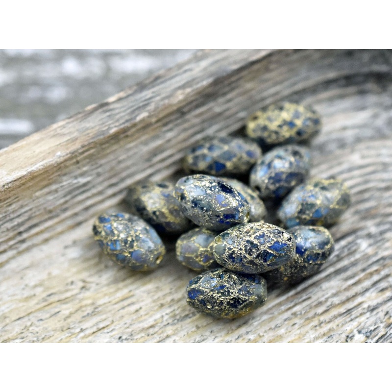 *6* 12x8mm Gold Washed Green Cobalt Fire Polished Faceted Oval Beads