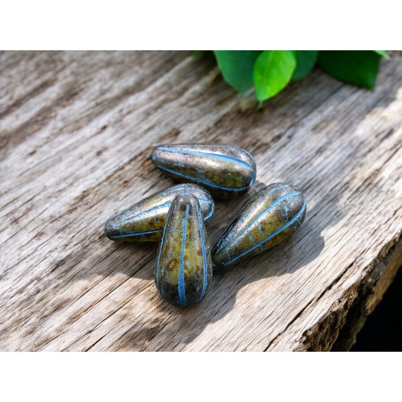 *6* 22x11mm Turquoise Washed Bottle Green Picasso Melon Drop Beads