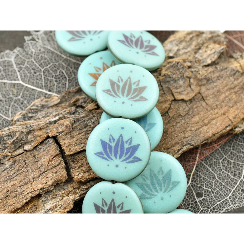 *8* 17mm Matte Turquoise Metallic Iris Laser Tattoo Lotus Flower Coin Beads