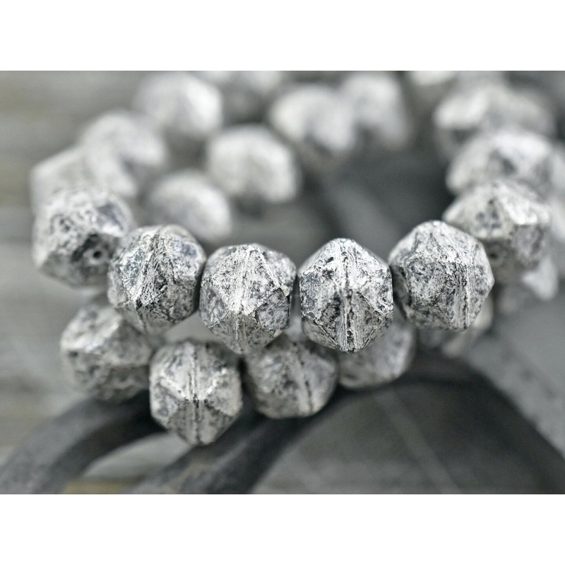 *10* 10mm Antique Silver Washed Jet Black English Cut Round Beads